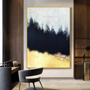 100% Hand Painted  Black Golden White Abstract Painting  Modern Art Picture For Living Room Modern Cuadros Canvas Art High Quality