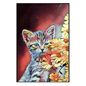 100% Hand Painted Abstract Flower Cat Oil Painting On Canvas Wall Art Frameless Picture Decoration For Live Room Home Decor Gift