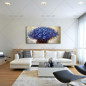 🔥 🔥 100% Hand Painted   Blue Golden lucky tree modern canvas painting in living room dining room bedroom interior wall art hand painted oil painting