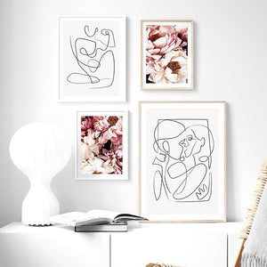 Abstract Geometric Girl Lines Rose Flower Wall Art Canvas Painting Nordic Posters And Prints Wall Pictures For Living Room Decor - SallyHomey Life's Beautiful