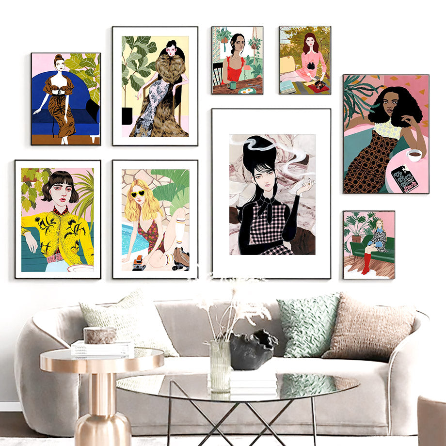 Vintage Abstract Fashion Girl Portrait Wall Art Canvas Painting Nordic Posters And Prints Wall Pictures For Living Room Decor - SallyHomey Life's Beautiful