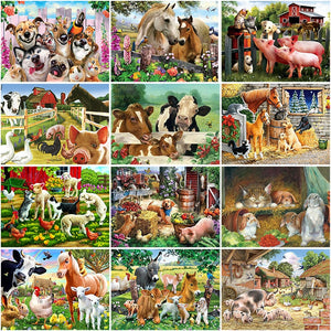 DIY 5D Diamond Painting Farm Animal Full Round Diamond Embroidery Cat Pig Horse Cross Stitch Rhinestone Kits Mosaic Home Decor - SallyHomey Life's Beautiful