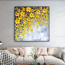 Load image into Gallery viewer, 100% Hand Painted Pretty New Modern Gray White Yellow Flowers Wall Painting Hand Painted On Canvas Wall Picture For Living Room Home Decor Gift