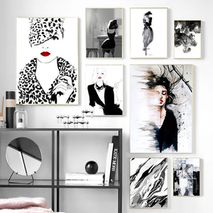 Black White Fashion Modern Girl Abstract Wall Art Canvas Painting Nordic Posters And Prints Wall Pictures For Living Room Decor - SallyHomey Life's Beautiful