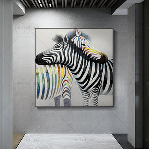 100% Hand Painted Color Zebra Couple Abstract Modern Art Picture For Living Room Modern Cuadros Canvas Art High Quality