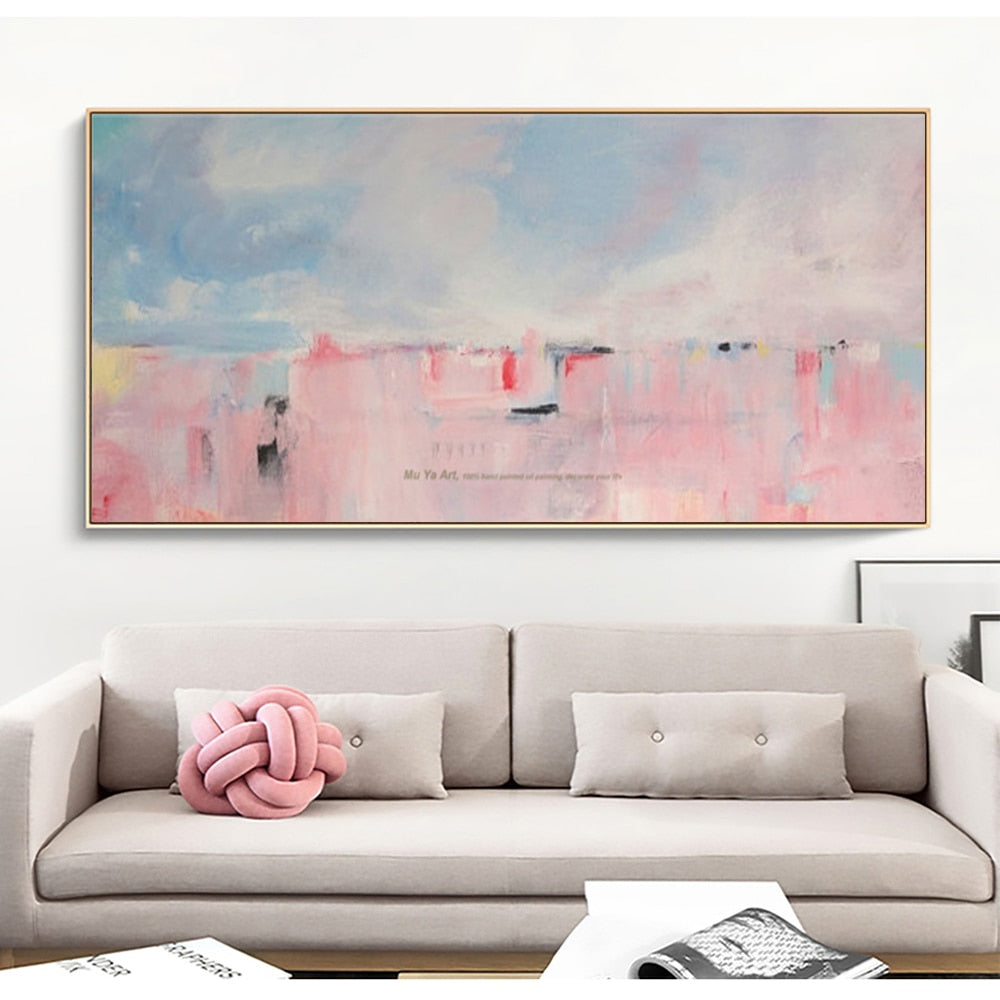 Large abstract painting canvas art decorative painting hand painted canvas oil painting Pink wall pictures for living room - SallyHomey Life's Beautiful