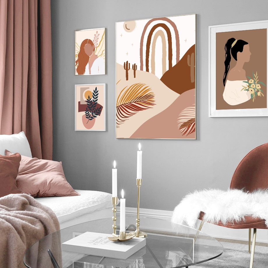 Fashion Woman Vintage Girl Abstract Leaf Wall Art Canvas Painting Nordic Posters And Prints Wall Pictures For Living Room Decor - SallyHomey Life's Beautiful
