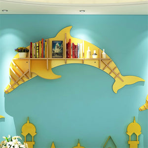 [HHT] Nordic Creative Solid Wood Wall-mounted Rack Dolphin Shape Storage Shelf Background Wall Decoration Shelves Bookshelf