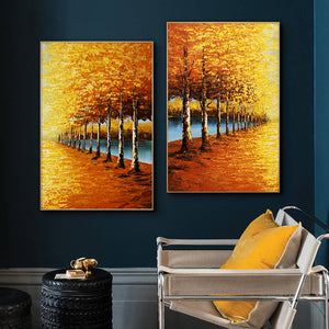 Abstract Yellow Forest Landscape Oil Painting on Canvas Poster Print Wall Art Abstract for Living Room Decor No Frame - SallyHomey Life's Beautiful