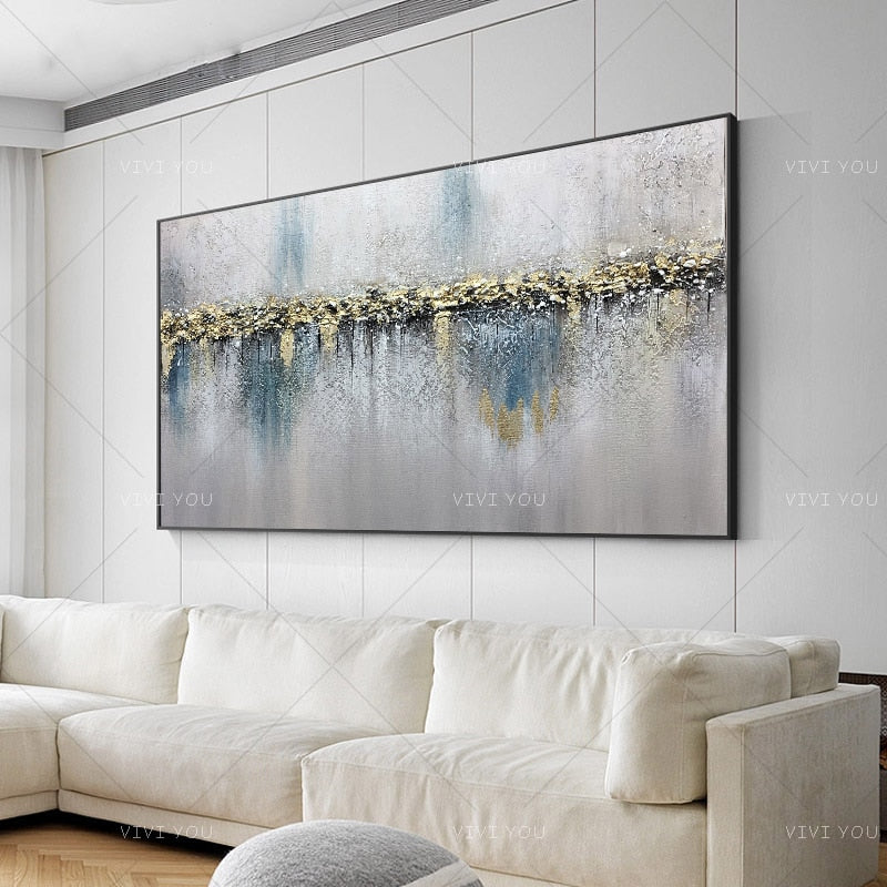 100% Hand Painted Art Colorful Gray White Blue Light Oil Painting  Canvas For Room Decor Modern  100% Handmade Abstract Picture  Painting