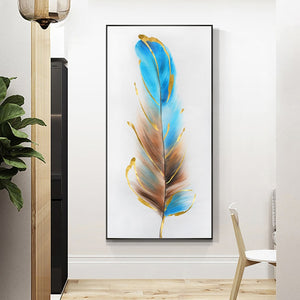 100% Hand Painted Abstract Blue Feather Painting On Canvas Wall Art Frameless Picture Decoration For Live Room Home Decor Gift