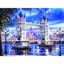 Load image into Gallery viewer, DIY 5D Diamond Painting Bridge City Diamond Embroidery Landscape River Night Cross Stitch Full Round Drill Mosaic Rhinestone Art