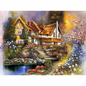 DIY 5D Diamond Painting Cross Stitch Full Round House Diamond Embroidery Mosaic Rhinestone Landscape Village Villa Home Decor - SallyHomey Life's Beautiful