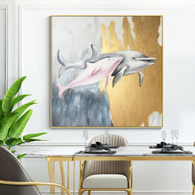 Load image into Gallery viewer, 100% Hand Painted Abstract Dolphins Oil Painting On Canvas Wall Art Frameless Picture Decoration For Live Room Home Decor Gift