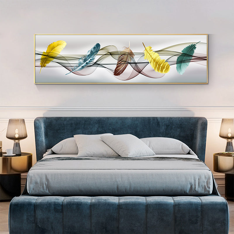 Modern Abstract Landscape Oil Painting on Canvas Poster Print Wall Art Feather Pictures for Living Room Decor No Frame - SallyHomey Life's Beautiful