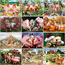 Load image into Gallery viewer, DIY 5D Diamond Painting Pig Animal Cross Stitch Diamond Embroidery Full Round Drill Mosaic Rhinestone Kid Gift Farm Pigs Decor