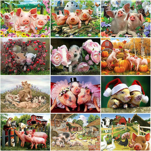 DIY 5D Diamond Painting Pig Animal Cross Stitch Diamond Embroidery Full Round Drill Mosaic Rhinestone Kid Gift Farm Pigs Decor