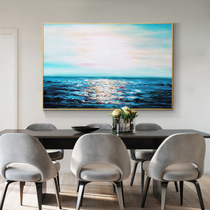 Abstract Blue Sea Landscape Oil Painting on Canvas Poster Print Wall Art Abstract for Living Room Decor No Frame - SallyHomey Life's Beautiful