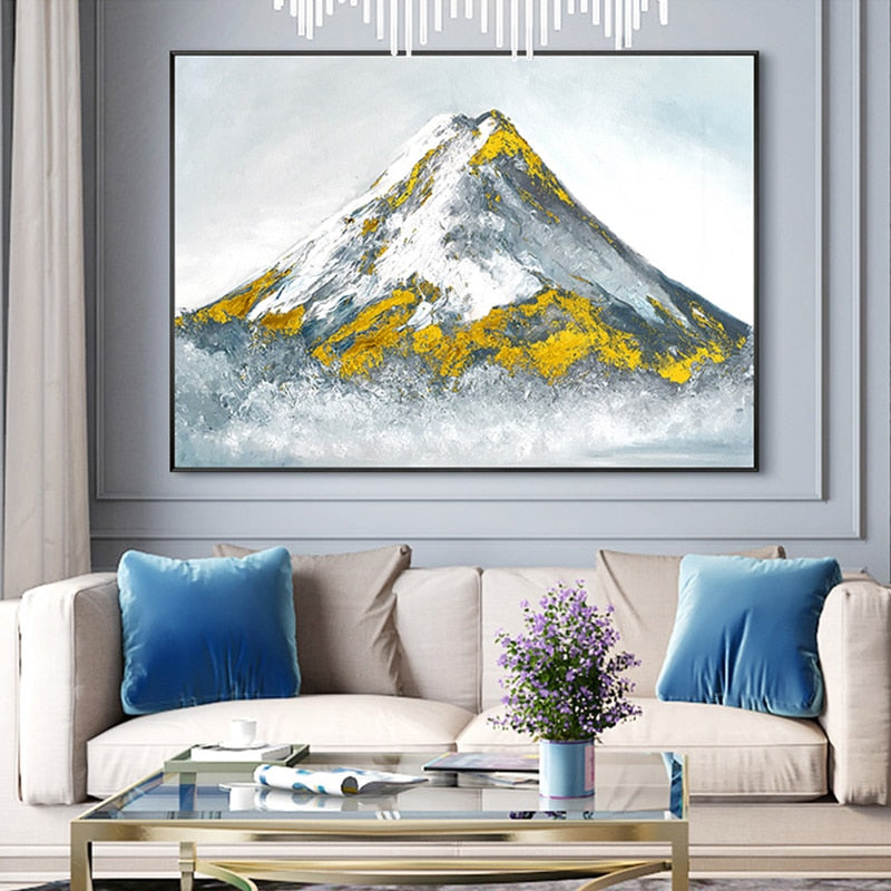 100% Hand Painted Golden Mountain Art Oil Painting On Canvas Wall Art Frameless Picture Decoration For Live Room Home Decor Gift