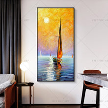 Load image into Gallery viewer, 100% Hand Painted Sunset Ship Sea Painting  Modern Art Picture For Living Room Modern Cuadros Canvas Art High Quality