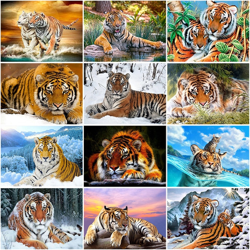 5D Diamond Painting Tiger Cross Stitch DIY Diamond Embroidery Mosaic Animal Patterns Rhinestone Kits Full Round Drill Home Decor - SallyHomey Life's Beautiful