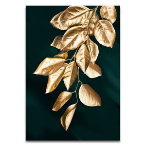 Abstract Golden Plant Leaves Picture Wall Poster Modern Style Canvas Print Painting Art Aisle Living Room Unique Decoration - SallyHomey Life's Beautiful