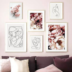 Abstract Geometric Girl Lines Rose Flower Wall Art Canvas Painting Nordic Posters And Prints Wall Pictures For Living Room Decor - SallyHomey Life's Beautiful