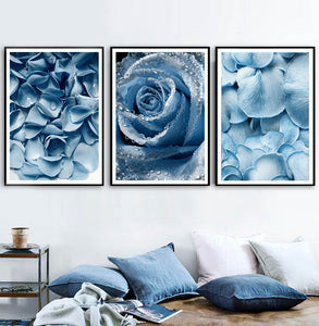 Blue Dandelion Rose Leaf Sea Quote Wall Art Canvas Painting Nordic Posters And Prints Plant Wall Pictures For Living Room Decor - SallyHomey Life's Beautiful