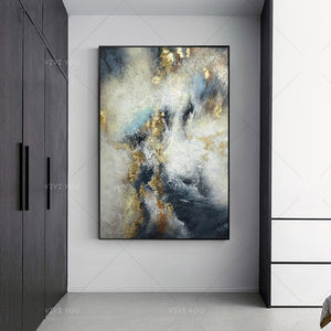100% Hand Painted Gray Yellow Golden Blue Abstract Dreamlike Shading Method Oil Painting Canvas Handmade Painted Home Decor Artwork
