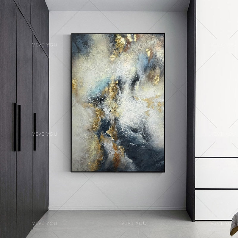 Black Gold Grey Handmade painting , Wall Decor , abstract art