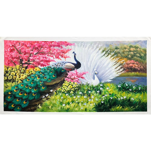 100% Hand Painted Peacock Flower Art Oil Painting On Canvas Wall Art Frameless Picture Decoration For Live Room Home Decor Gift
