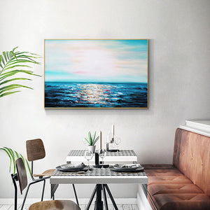 Abstract Blue Sea Landscape Oil Painting on Canvas Poster Print Wall Art Abstract for Living Room Decor No Frame - SallyHomey Life's Beautiful