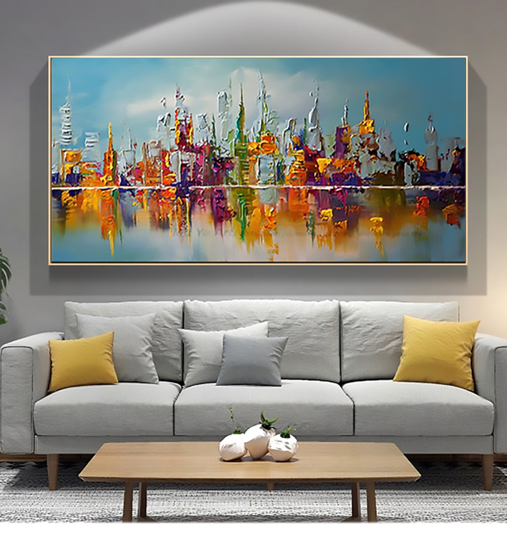 Large wall painting living room handmade modern landscape canvas paintings lienzos cuadros decorativos city abstract art acrylic - SallyHomey Life's Beautiful