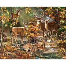 Load image into Gallery viewer, DIY 5D Diamond Painting Deer Full Round Drill Autumn Landscape Diamond Embroidery Mosaic Cross Stitch Rhinestone Home Decor Gift