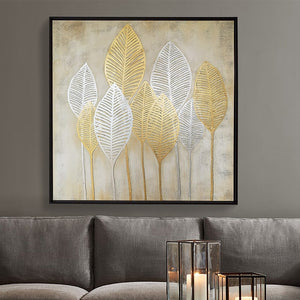 100% Hand Painted Abstract Golden Flower Oil Painting On Canvas Wall Art Frameless Picture Decoration For Living Room Home Decor
