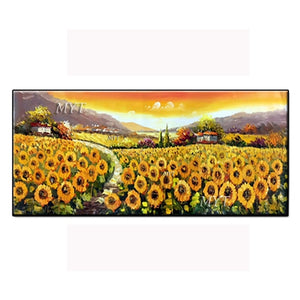 Giant Sunflower Fields Oil Painting On Canvas Lanscaple Pure Hand-painted Pictures Or Photography Pictures Wall Art Unframed - SallyHomey Life's Beautiful