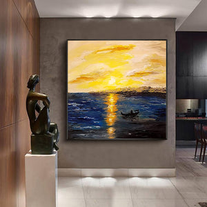 100% Hand Painted Abstract Sunset Art Oil Painting On Canvas Wall Art Frameless Picture Decoration For Live Room Home Decor Gift