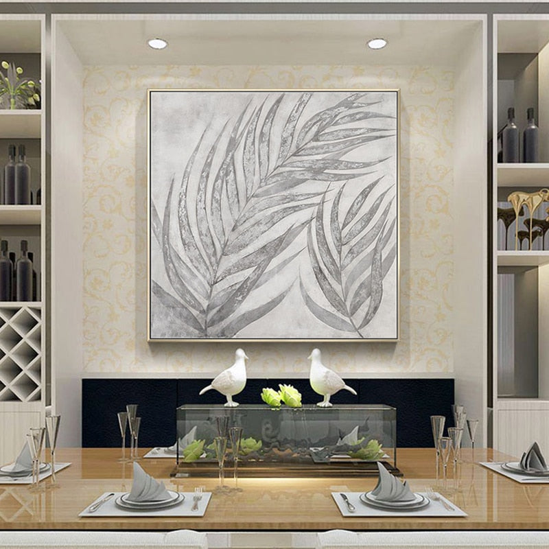 Silver Leaf Oil Painting on Canvas Wall Art Frameless Picture Decoration 100% Hand Painted Abstract for Live Room Home Deco Gift