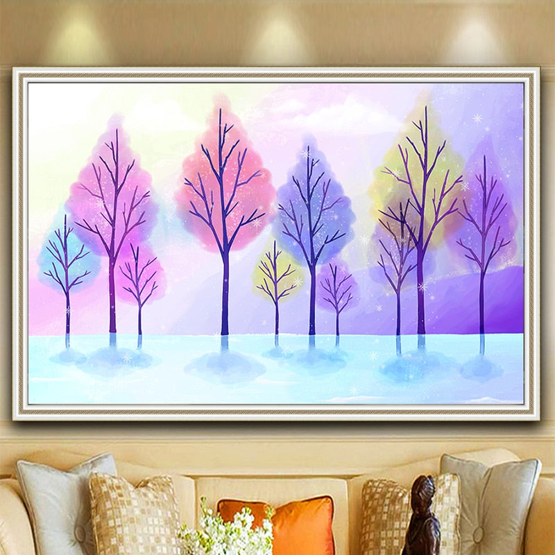 100% Hand Painted Abstract Colorful Trees Painting On Canvas Wall Art Frameless Picture Decoration For Live Room Home Decor Gift