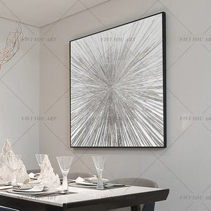 100% Hand Painted High Quality Gray Line Silver Abstract Best Art Oil Painting Canvas Handmade Painted Home Decor Artwork