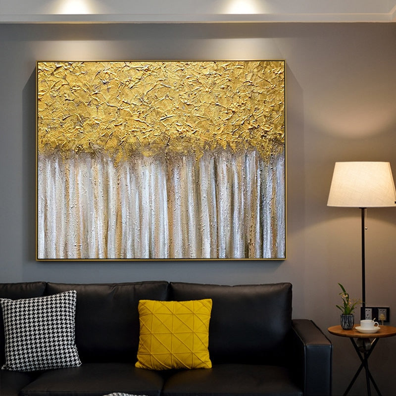 100% Hand Painted Abstract GoldenTree Oil Painting On Canvas Wall Art Frameless Picture Decoration For Live Room Home Decor Gift