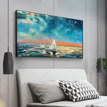 Load image into Gallery viewer, 100% Hand Painted White Ship Blue Sea Abstract Painting  Modern Art Picture For Living Room Modern Cuadros Canvas Art High Quality
