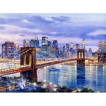 Load image into Gallery viewer, DIY 5D Diamond Painting Bridge City Diamond Embroidery Landscape River Night Cross Stitch Full Round Drill Mosaic Rhinestone Art