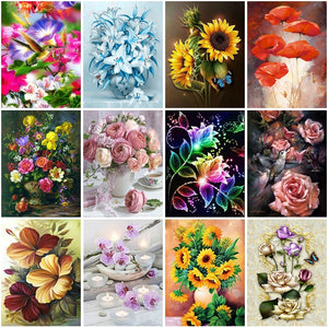 DIY 5D Diamond Painting Potted Flowers Cross Stitch Flower Diamond Embroidery  Full Round Drill Mosaic Rhinestone Art Home Decor