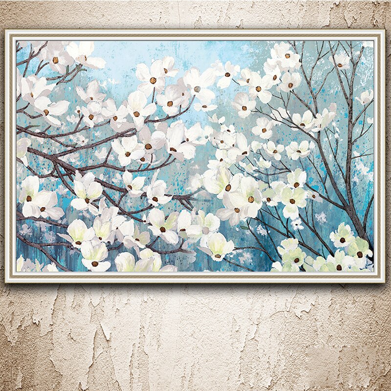 100% Hand Painted White Flower Trees Oil Painting On Canvas Wall Art Frameless Picture Decoration For Live Room Home Decor Gift