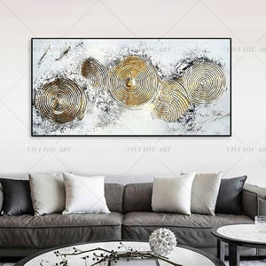 100% Hand Painted Gold Circle Abstract Painting  Modern Art Picture For Living Room Modern Cuadros Canvas Art High Quality
