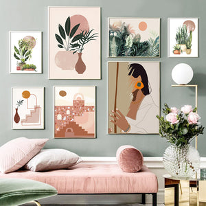 Abstract Vintage Girl Potted Plant Leaves Wall Art Canvas Painting Nordic Posters And Prints Wall Pictures For Living Room Decor - SallyHomey Life's Beautiful