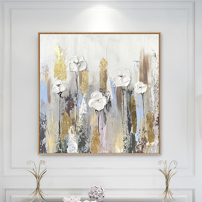 100% Hand Painted Abstract Whit Flower Art Oil Painting On Canvas Wall Art Frameless Picture Decoration For Live Room Home Decor