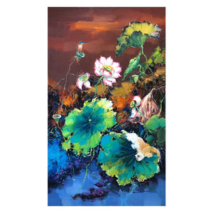 100% Hand Painted Lotus Flower Art Oil Painting On Canvas Wall Art Frameless Picture Decoration For Living Room Home Decor Gift