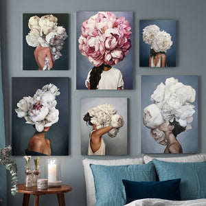 Nordic Modern Floral Feather Woman Abstract Fashion Style Canvas Painting Art Print Poster Picture Wall Living Room Home Decor - SallyHomey Life's Beautiful